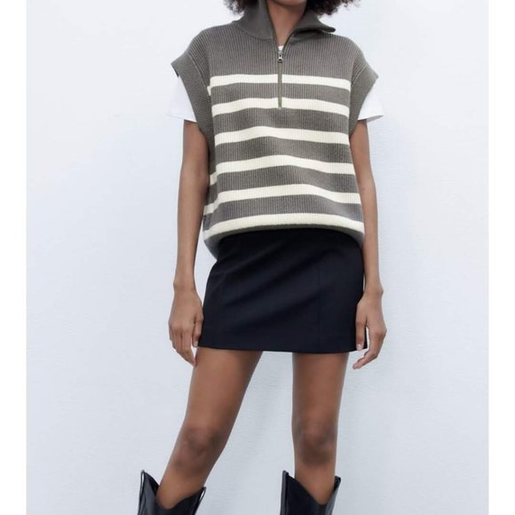 Zara White and Gray Half Zip Sweater - Picture 4 of 6